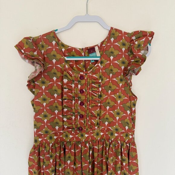 Matilda Jane Girls Floral Ruffle Dress Size L Orange & Green Polyester Blend - Picture 2 of 6
